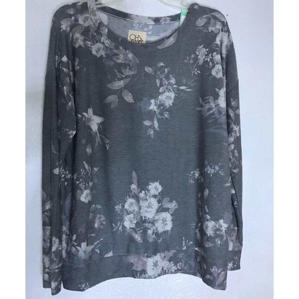 NWOT CHASER grey floral soft stretch shirt top XXL - Picture 2 of 13